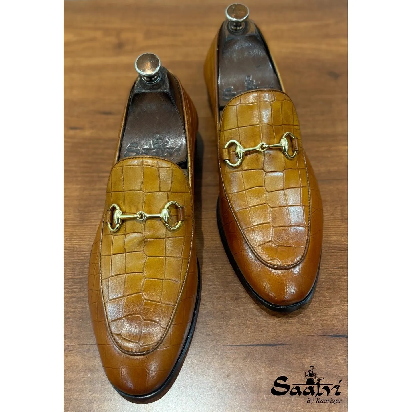 Tan Croco Horsebit  Loafers