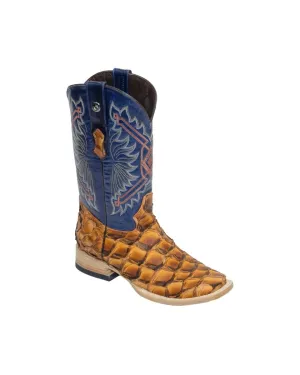 TANNER MARK MEN'S EXOTIC LEATHER Monster Fish Ginger Brandy Cowboy Boots EE
