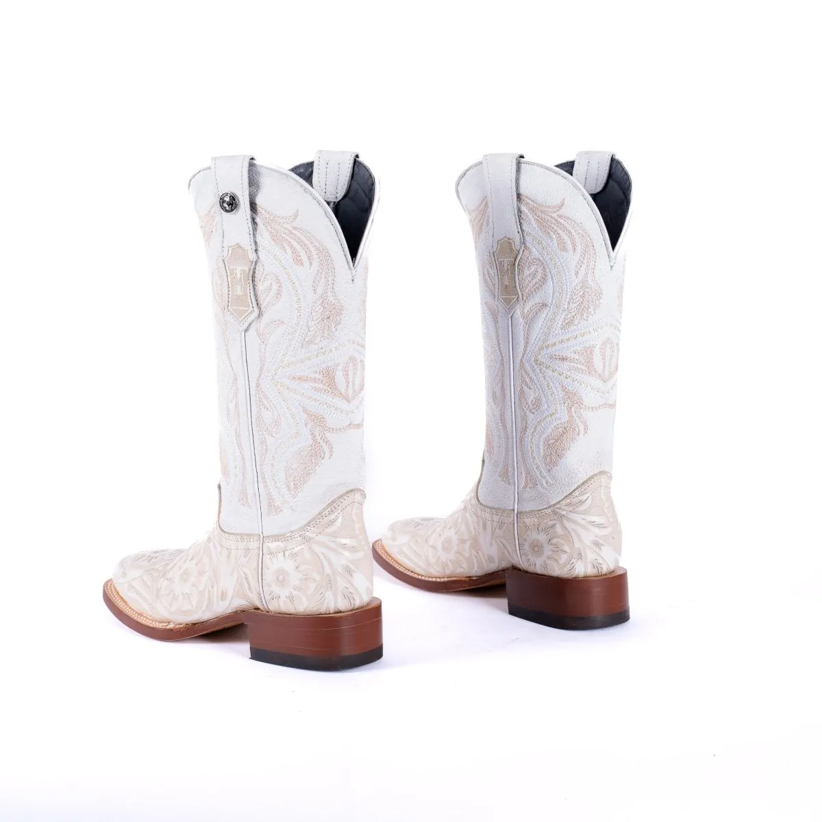 TANNER MARK WOMEN’S Jungle Handtooled Pearl & White Cowgirl Boots With Montana Ice Top