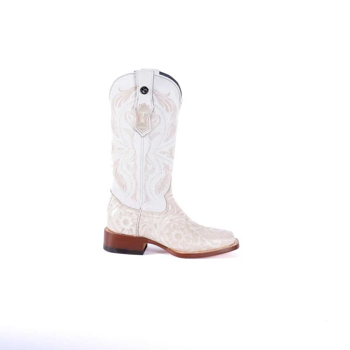 TANNER MARK WOMEN’S Jungle Handtooled Pearl & White Cowgirl Boots With Montana Ice Top