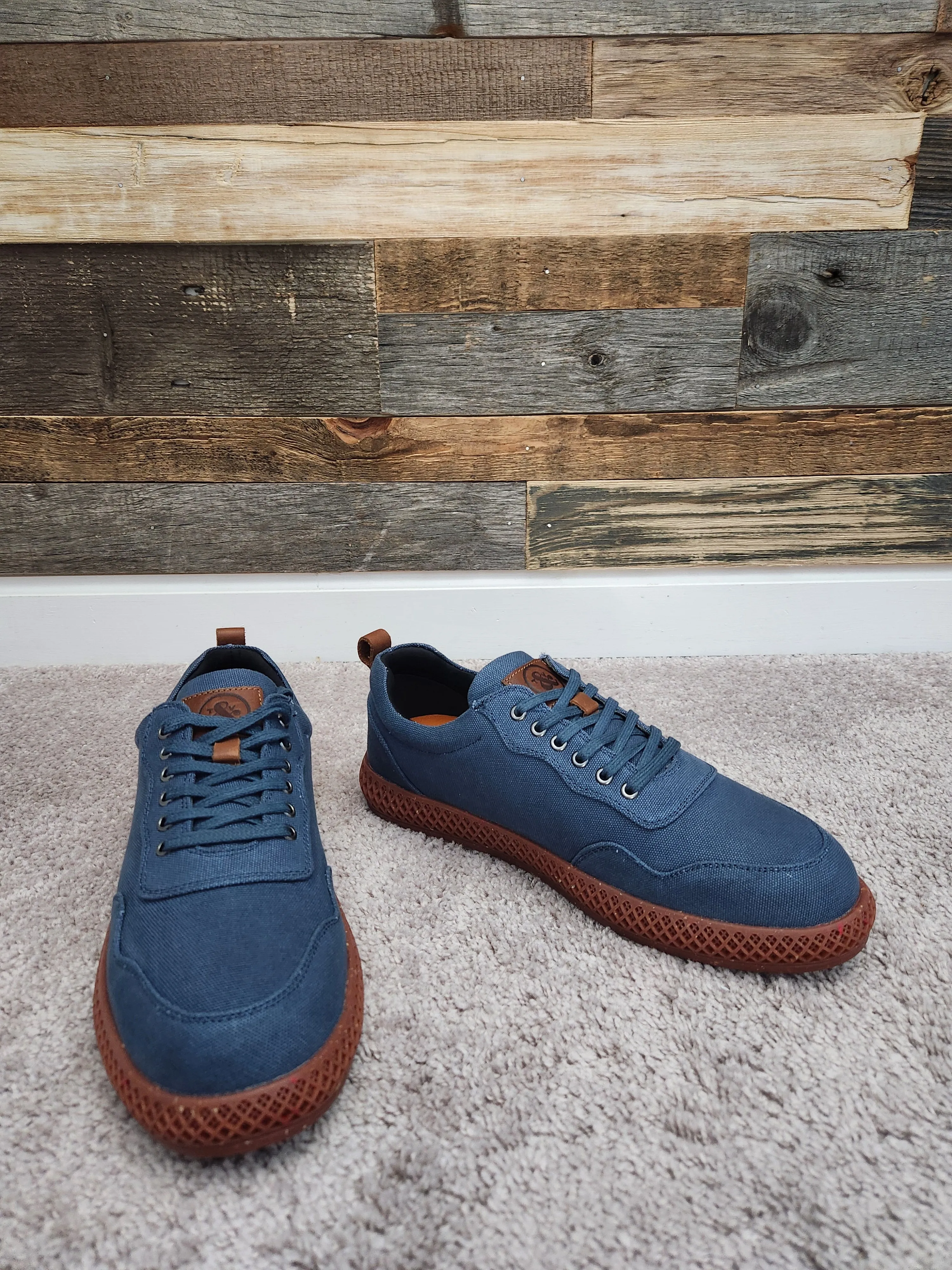 THOMAS & VINE Men's Navy Kemp Textile Lace-Up Sneakers | Recycled Rubber Sole | US Size 10