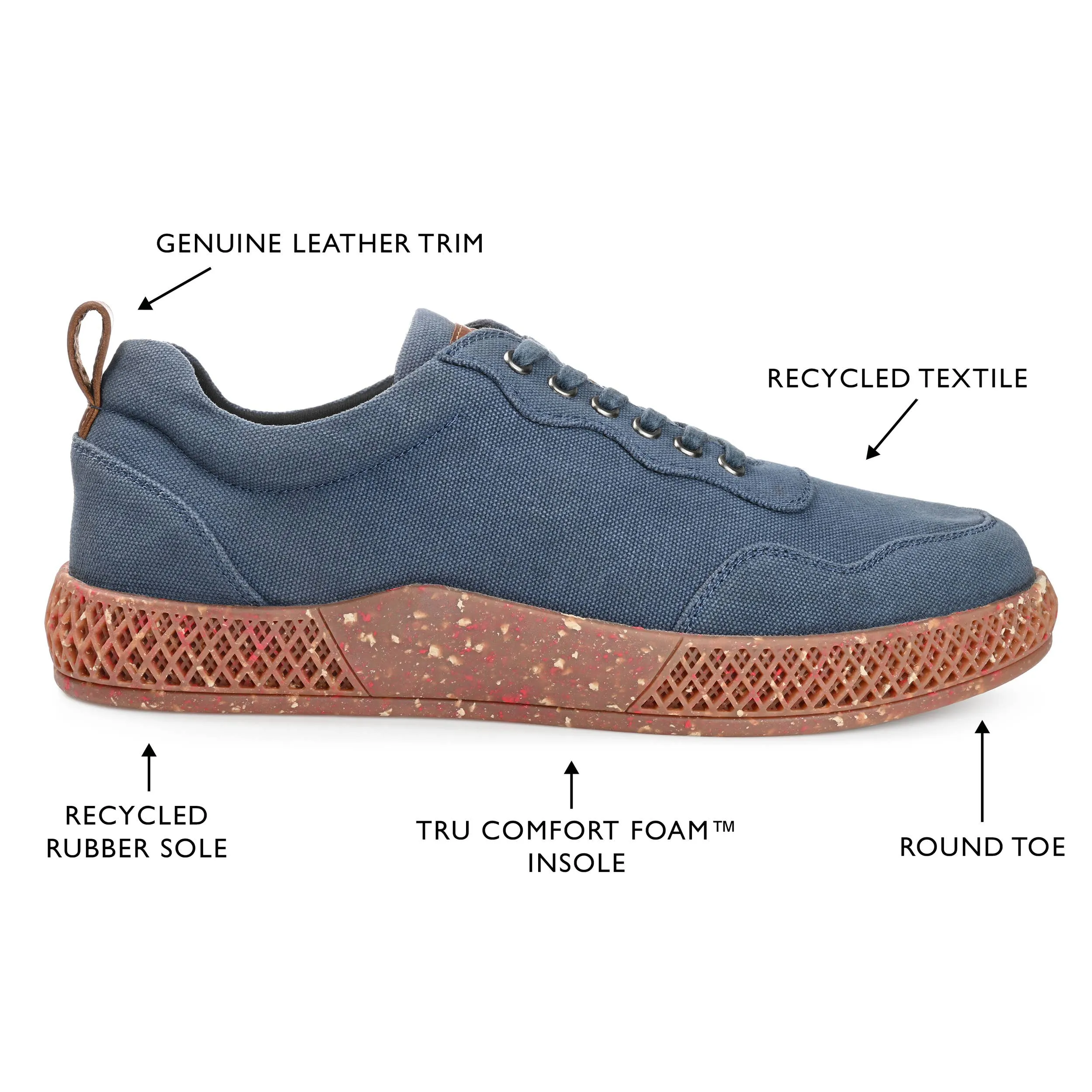 THOMAS & VINE Men's Navy Kemp Textile Lace-Up Sneakers | Recycled Rubber Sole | US Size 10