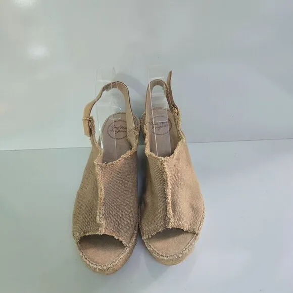 Toni Pons Origens Wedge Espardrille Sandals Beige Canvas Size 37/38