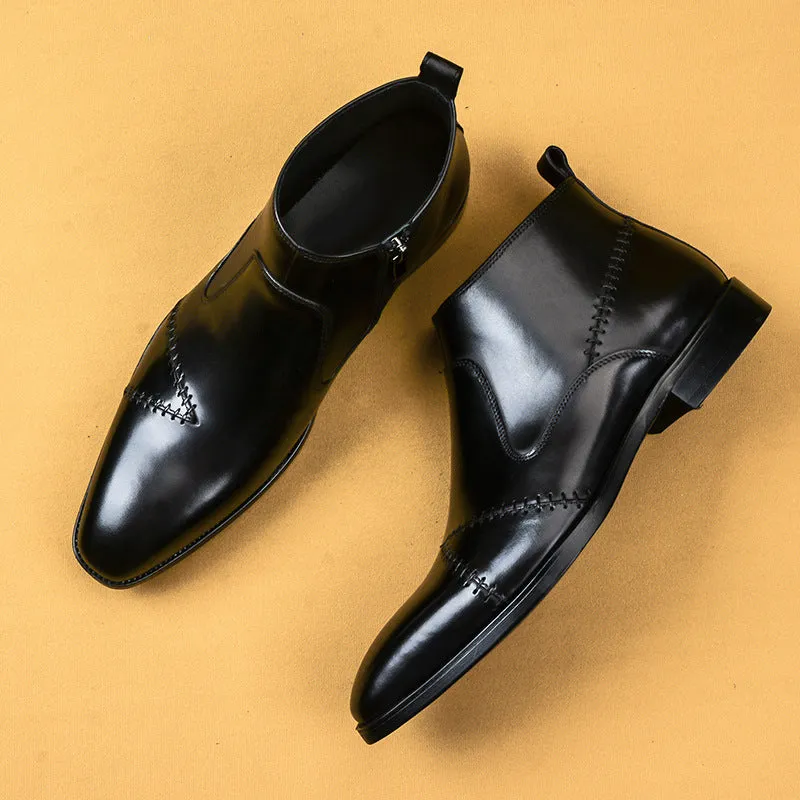 Top Layer Cowhide Men's Leather Shoes Men's Martin Boots British Genuine Leather High-Top Cowhide Boots Side Zipper Trendy Chelsea Ankle Boots89882