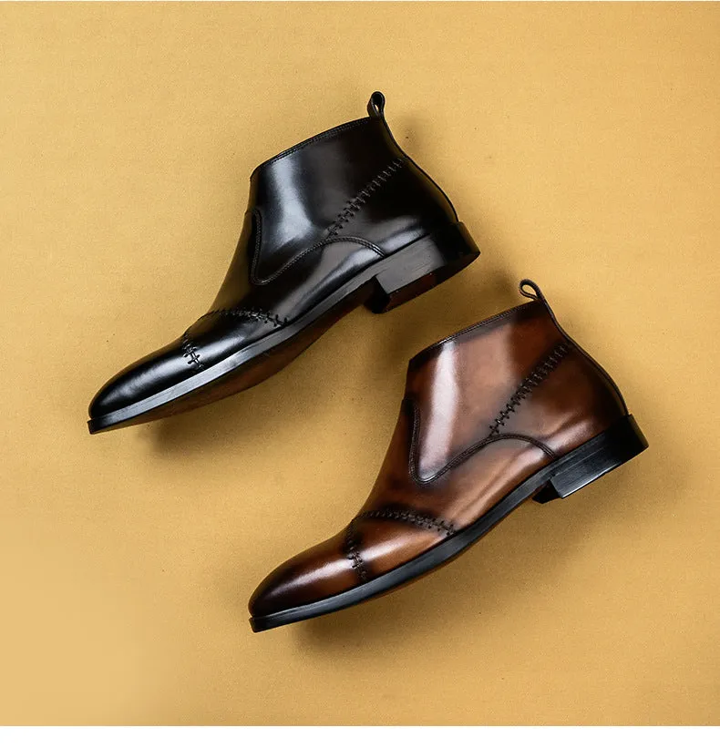 Top Layer Cowhide Men's Leather Shoes Men's Martin Boots British Genuine Leather High-Top Cowhide Boots Side Zipper Trendy Chelsea Ankle Boots89882