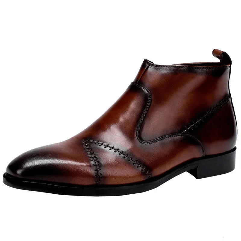 Top Layer Cowhide Men's Leather Shoes Men's Martin Boots British Genuine Leather High-Top Cowhide Boots Side Zipper Trendy Chelsea Ankle Boots89882