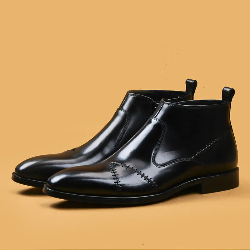 Top Layer Cowhide Men's Leather Shoes Men's Martin Boots British Genuine Leather High-Top Cowhide Boots Side Zipper Trendy Chelsea Ankle Boots89882
