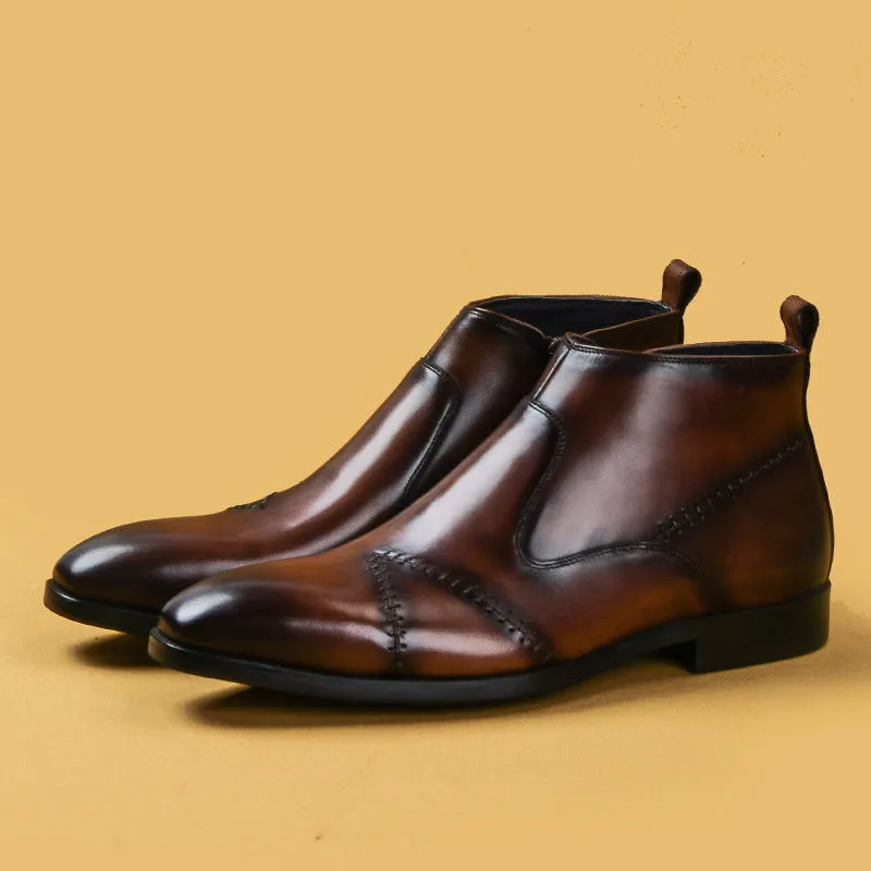 Top Layer Cowhide Men's Leather Shoes Men's Martin Boots British Genuine Leather High-Top Cowhide Boots Side Zipper Trendy Chelsea Ankle Boots89882