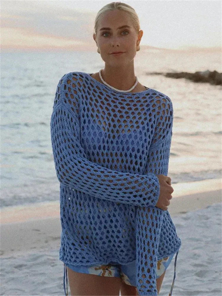Tossy Knit Hollow Out Cover-Up Mini Dress for Women