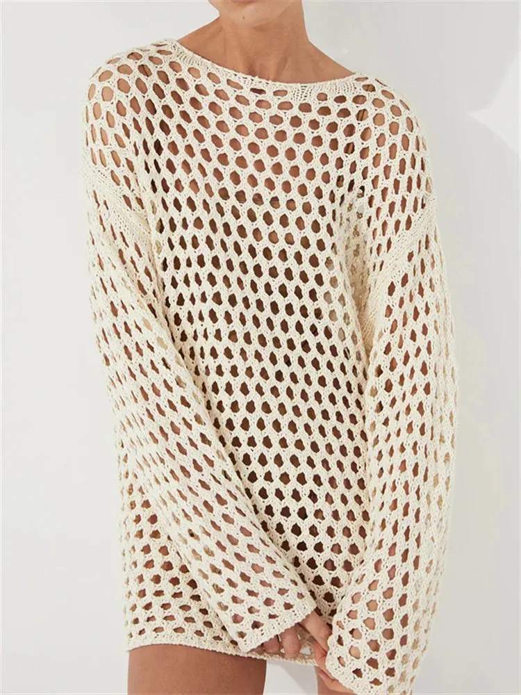 Tossy Knit Hollow Out Cover-Up Mini Dress for Women