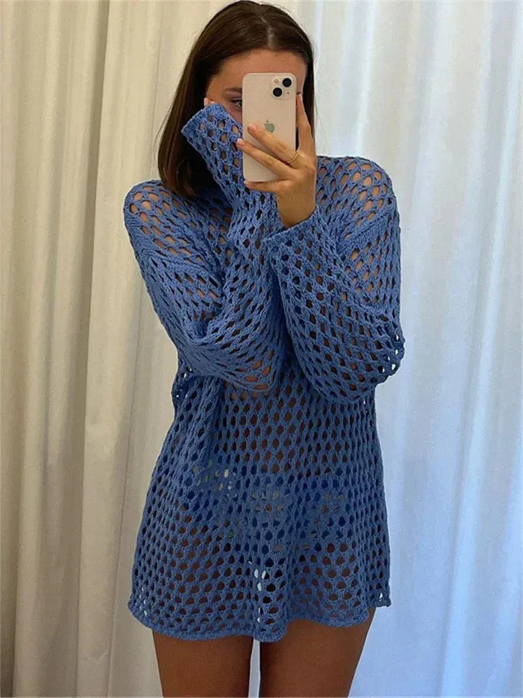 Tossy Knit Hollow Out Cover-Up Mini Dress for Women