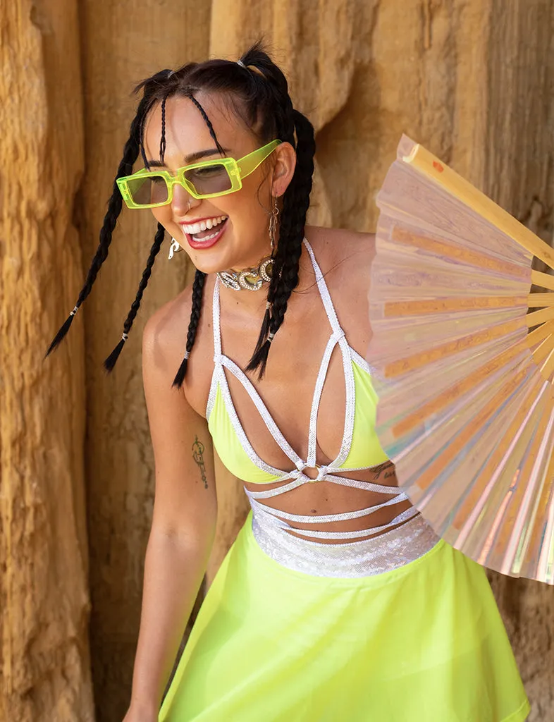 TRIANGLE WRAP TOP - NEON YELLOW MESH