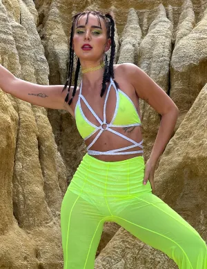 TRIANGLE WRAP TOP - NEON YELLOW MESH