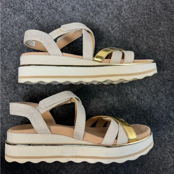 Vionic Kellyn gold Metallic Slingback Platform / Wedge Sandal Size 7