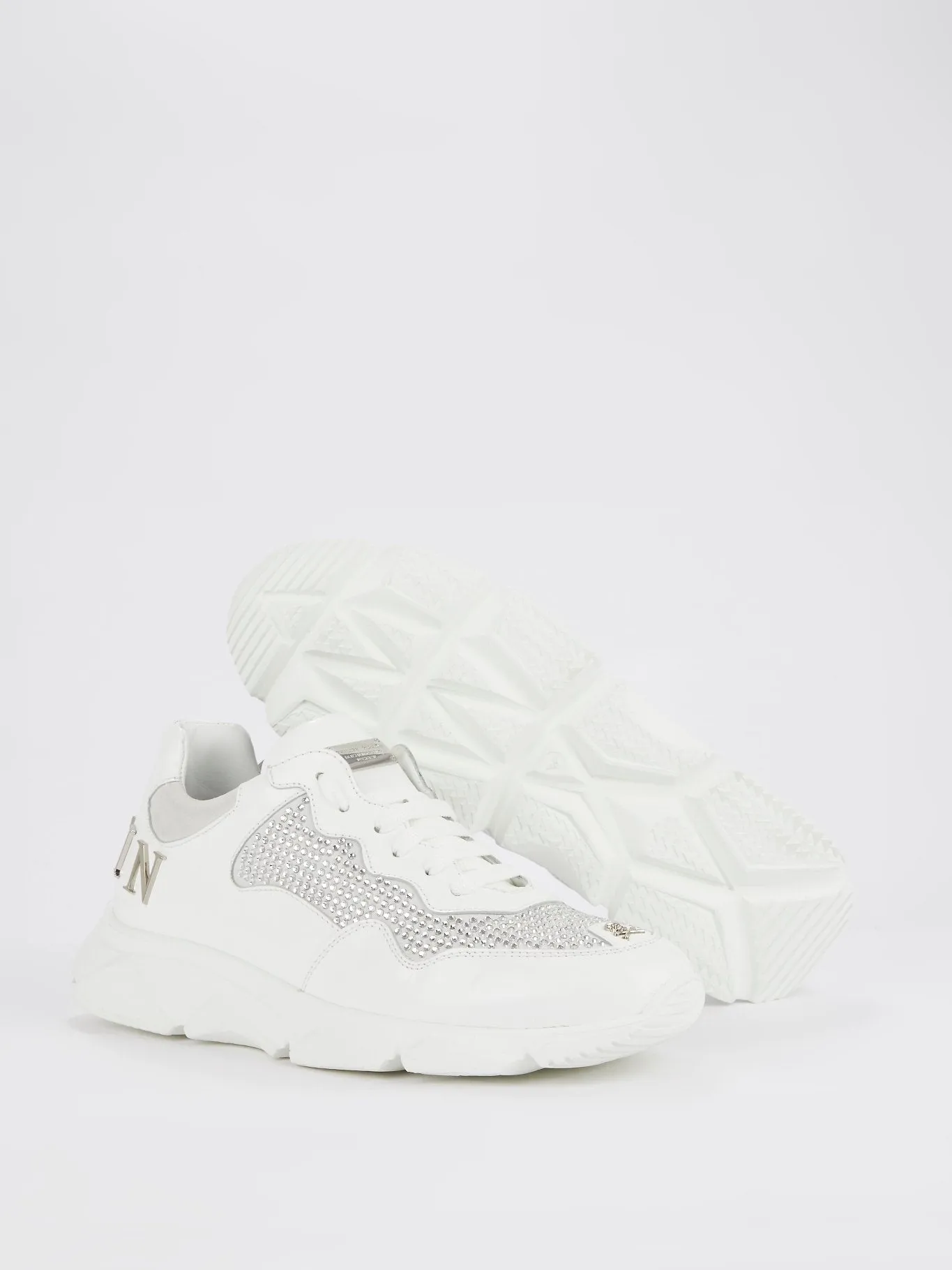 White Runner Crystal Logo Sneakers