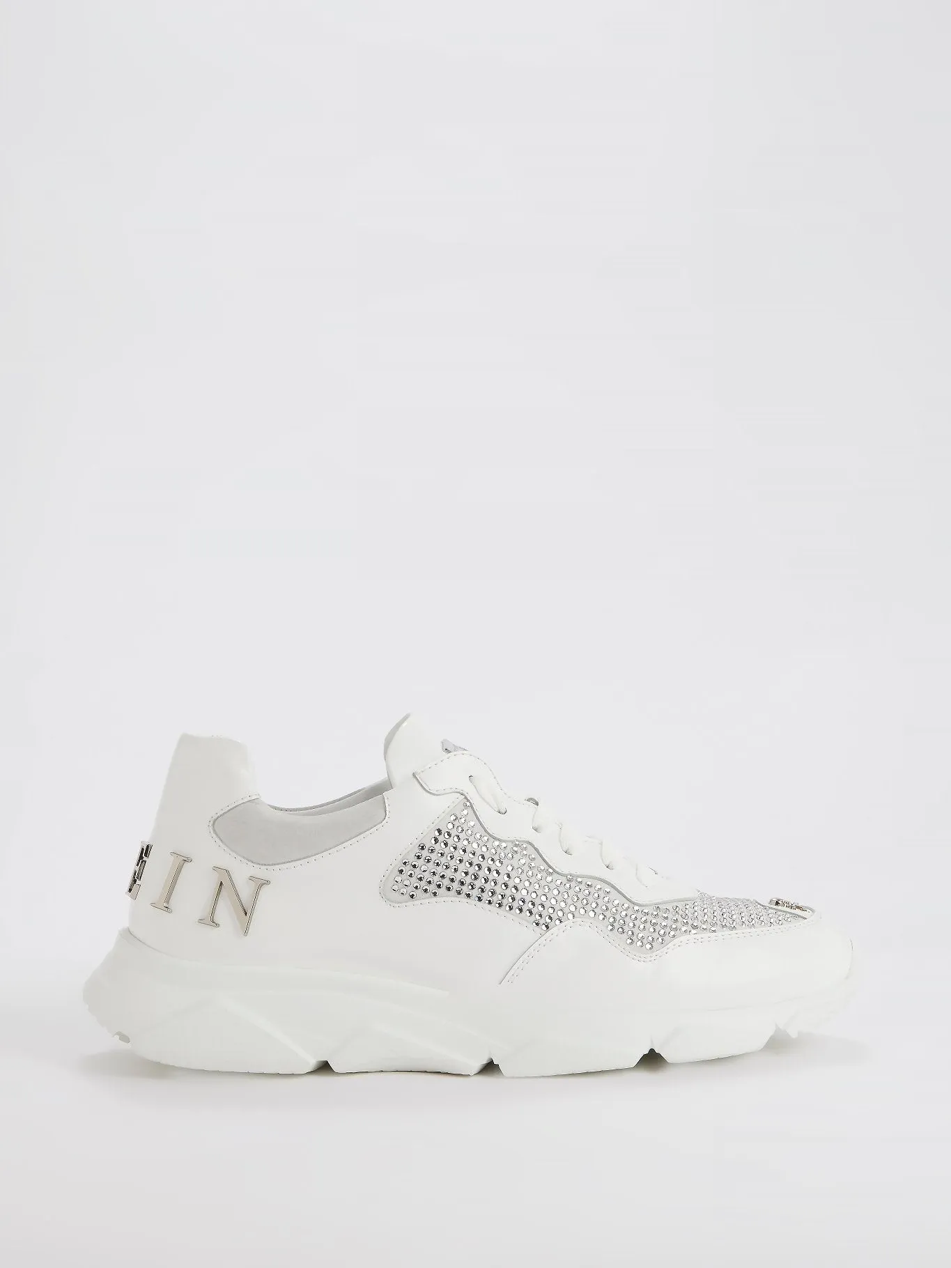 White Runner Crystal Logo Sneakers