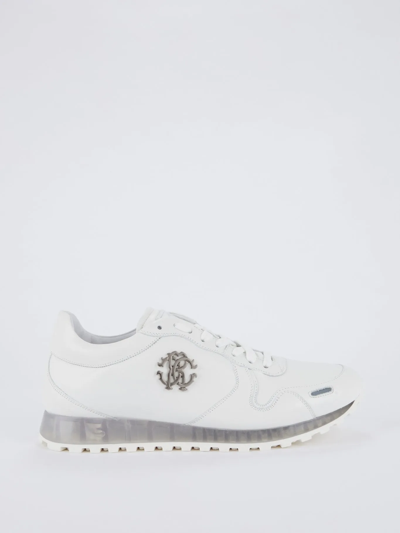 White Snake Logo Leather Sneakers