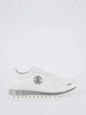 White Snake Logo Leather Sneakers