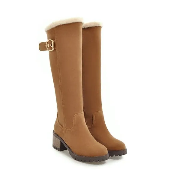 Winter Waterproof Chunky Heel Long Boots with Zipper