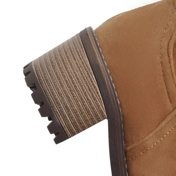 Winter Waterproof Chunky Heel Long Boots with Zipper