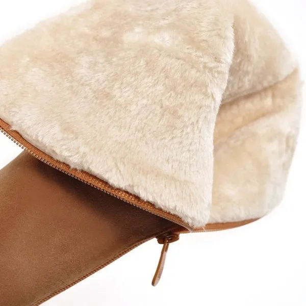 Winter Waterproof Chunky Heel Long Boots with Zipper