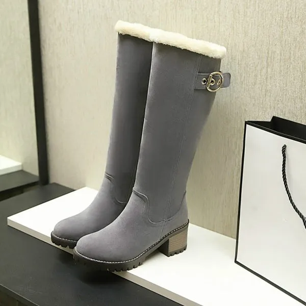 Winter Waterproof Chunky Heel Long Boots with Zipper