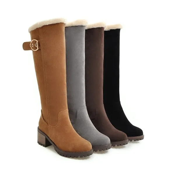 Winter Waterproof Chunky Heel Long Boots with Zipper