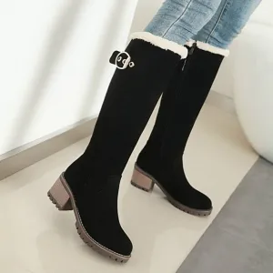 Winter Waterproof Chunky Heel Long Boots with Zipper