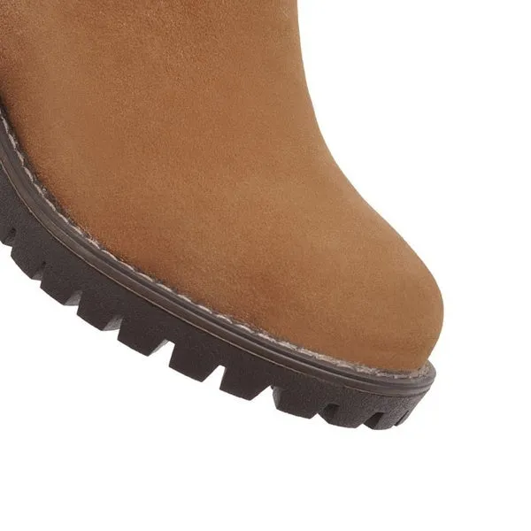 Winter Waterproof Chunky Heel Long Boots with Zipper