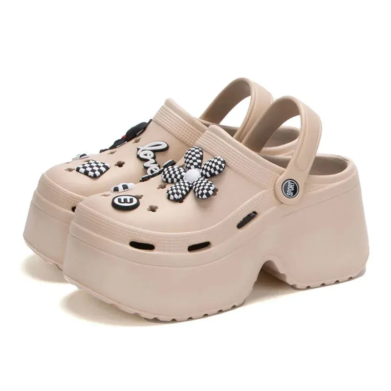 Women Chunky Platform Sandals Summer Soft Thick Sole Diy Clogs Garden Shoes Woman Closed Toe Non-Slip Beach Slides Sandals