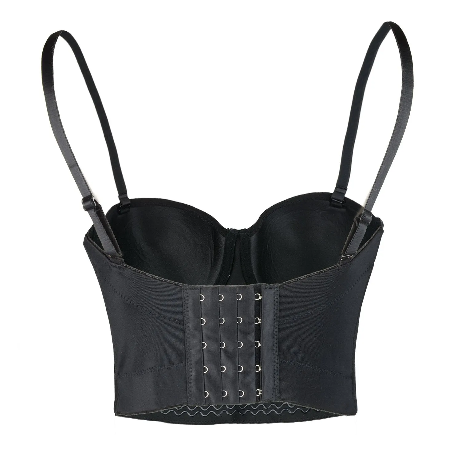 Women Criss Cross Rhinestone Smooth Bustier Crop Top Corset Bra Black