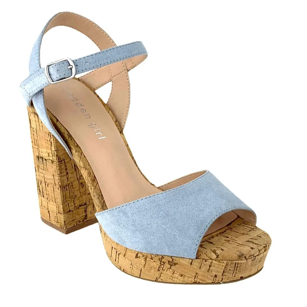 Women's Blue Denim Block Heel Platform Sandals
