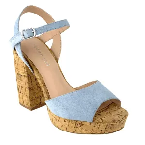 Women's Blue Denim Block Heel Platform Sandals