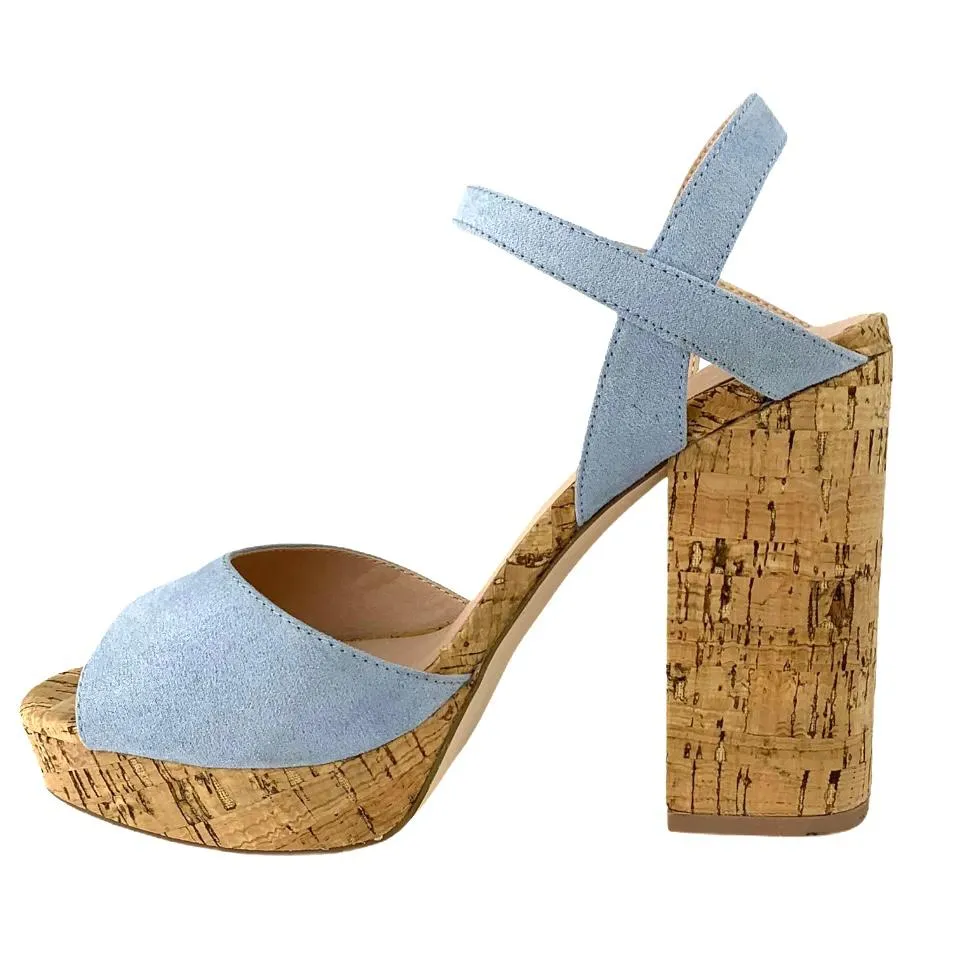 Women's Blue Denim Block Heel Platform Sandals