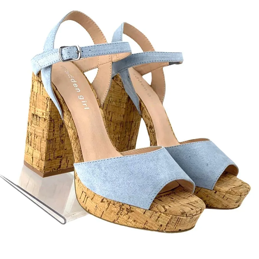 Women's Blue Denim Block Heel Platform Sandals