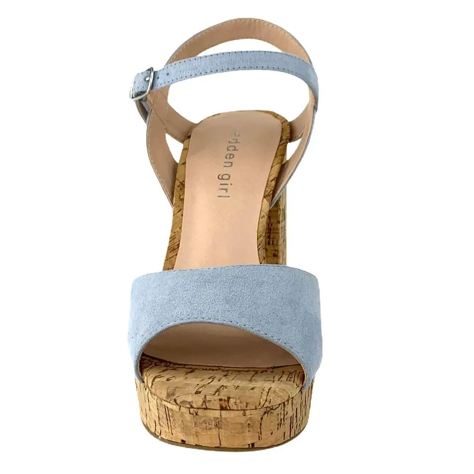 Women's Blue Denim Block Heel Platform Sandals