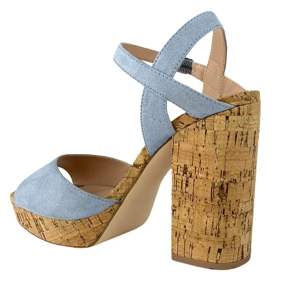 Women's Blue Denim Block Heel Platform Sandals