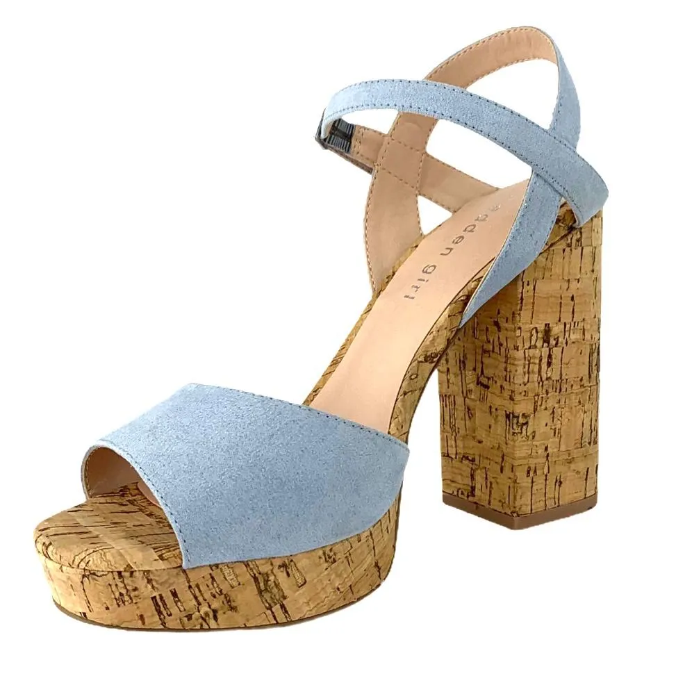 Women's Blue Denim Block Heel Platform Sandals