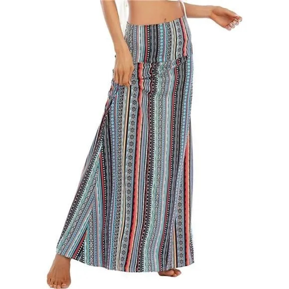 Womens Maxi Skirts Long Skirt for Women Strip Geometry