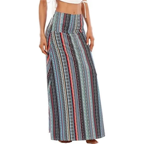 Womens Maxi Skirts Long Skirt for Women Strip Geometry