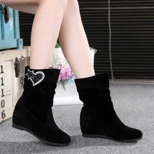Women's Nubuck Wedge Long Suede Inner Booster Flat Tall Boots