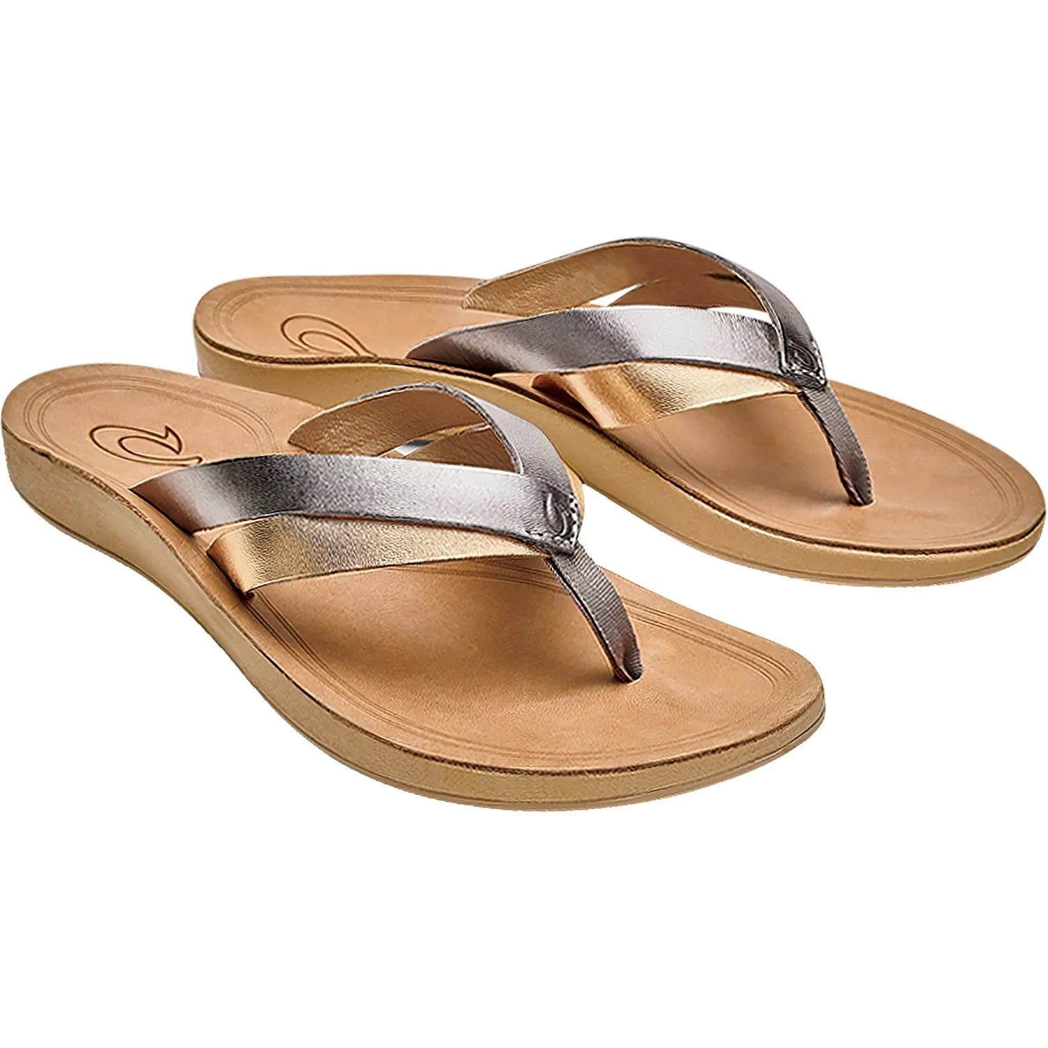 Women's OluKai Kaekae Silver/Golden Sand Leather