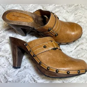 Y2K Vintage Style Banana Republic Women's Leather Wooden Clogs Boho Chic Size10