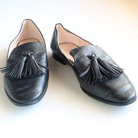 Zara Black Tassel Loafers / Flats / Low Heel Slip On Shoes Size 8.5