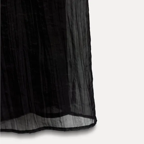 Zara NWT black wrinkled effect elastic waistband midi flowy skirt, fully lined