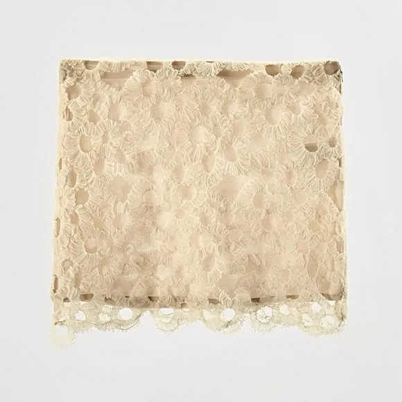 Zara NWT ivory off white cream tulle crochet textured mini skirt