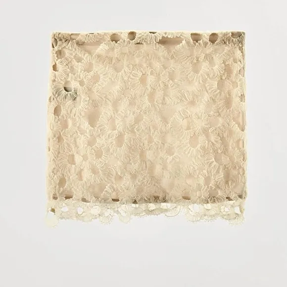 Zara NWT ivory off white cream tulle crochet textured mini skirt
